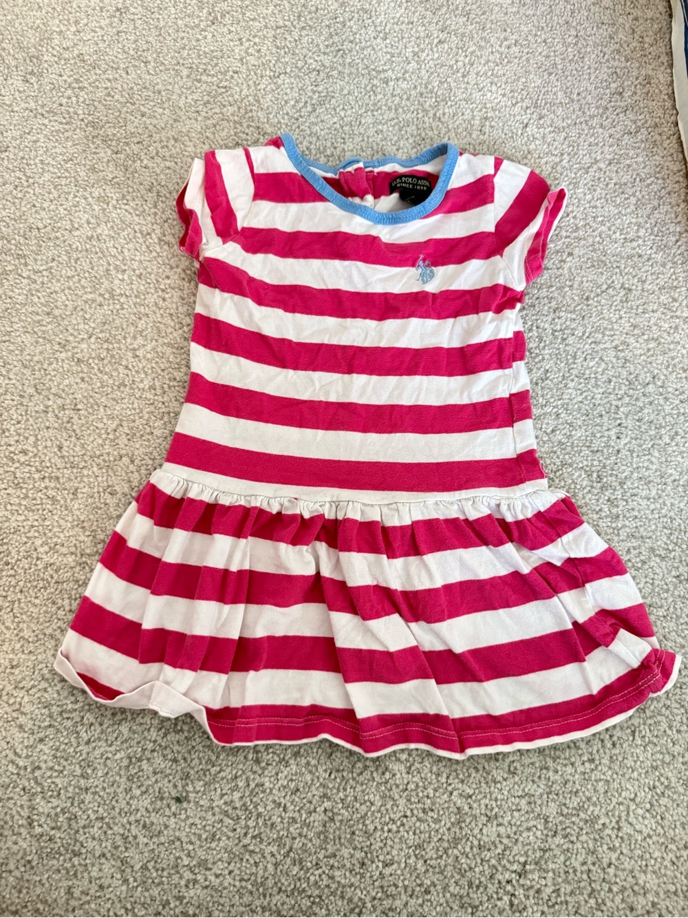 Ralph Lauren Girls' Hot Pink & White Striped Cotton Dress